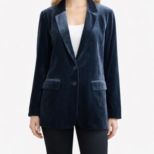 Halogen Blue Velvet Blazer Silk Blend Bold Luxe Layering jacket size Large